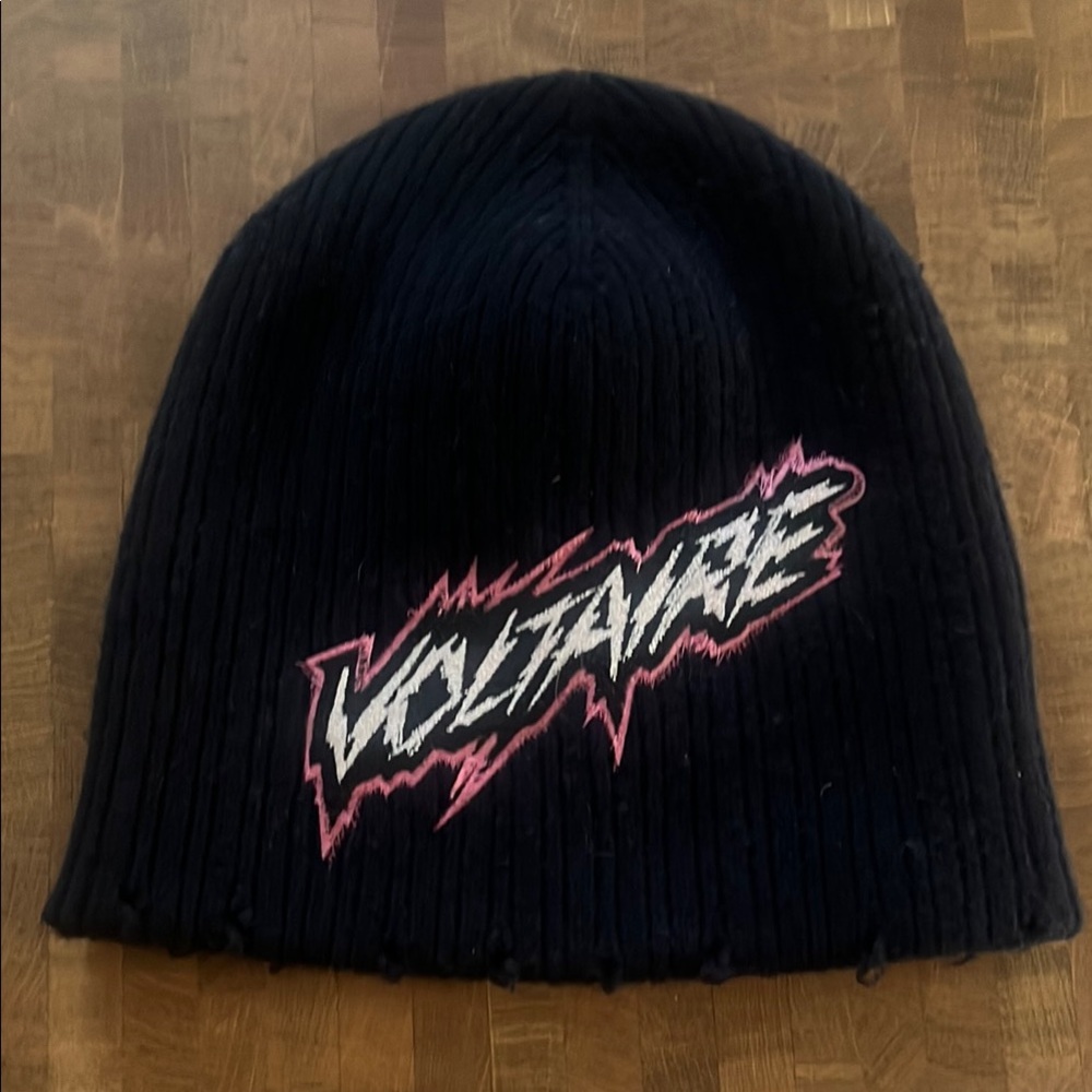 Black Beanie with Pink and White Voltaire Logo